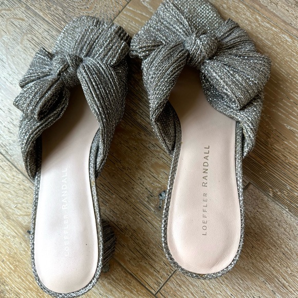 Loeffler Randall Emilia Pleated Lamé Knotted Mules Sandal Heels -Silver Glitter - Picture 13 of 16